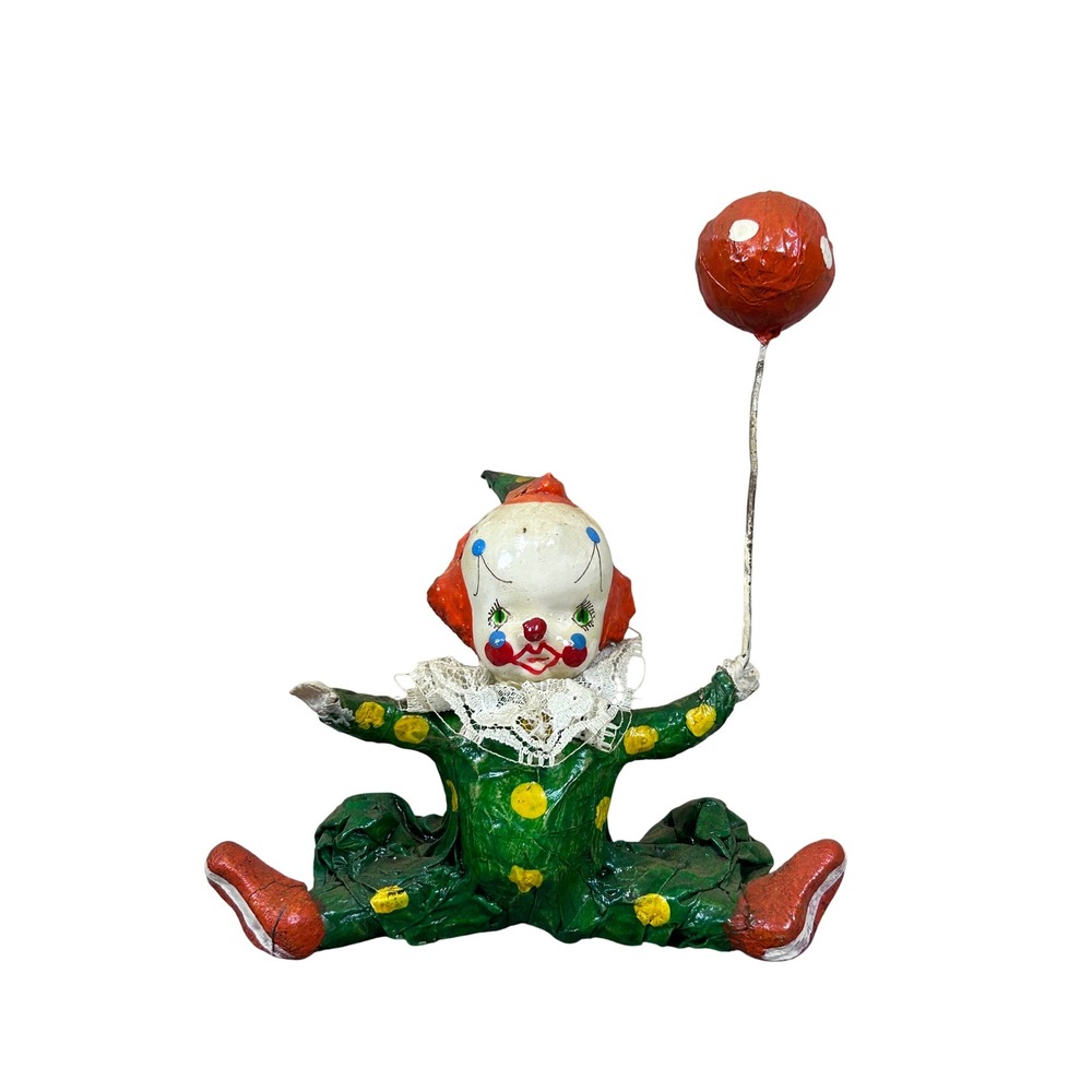 Vintage Paper‎ Mache Clown Figurine with Balloon Circus Decor Collectible